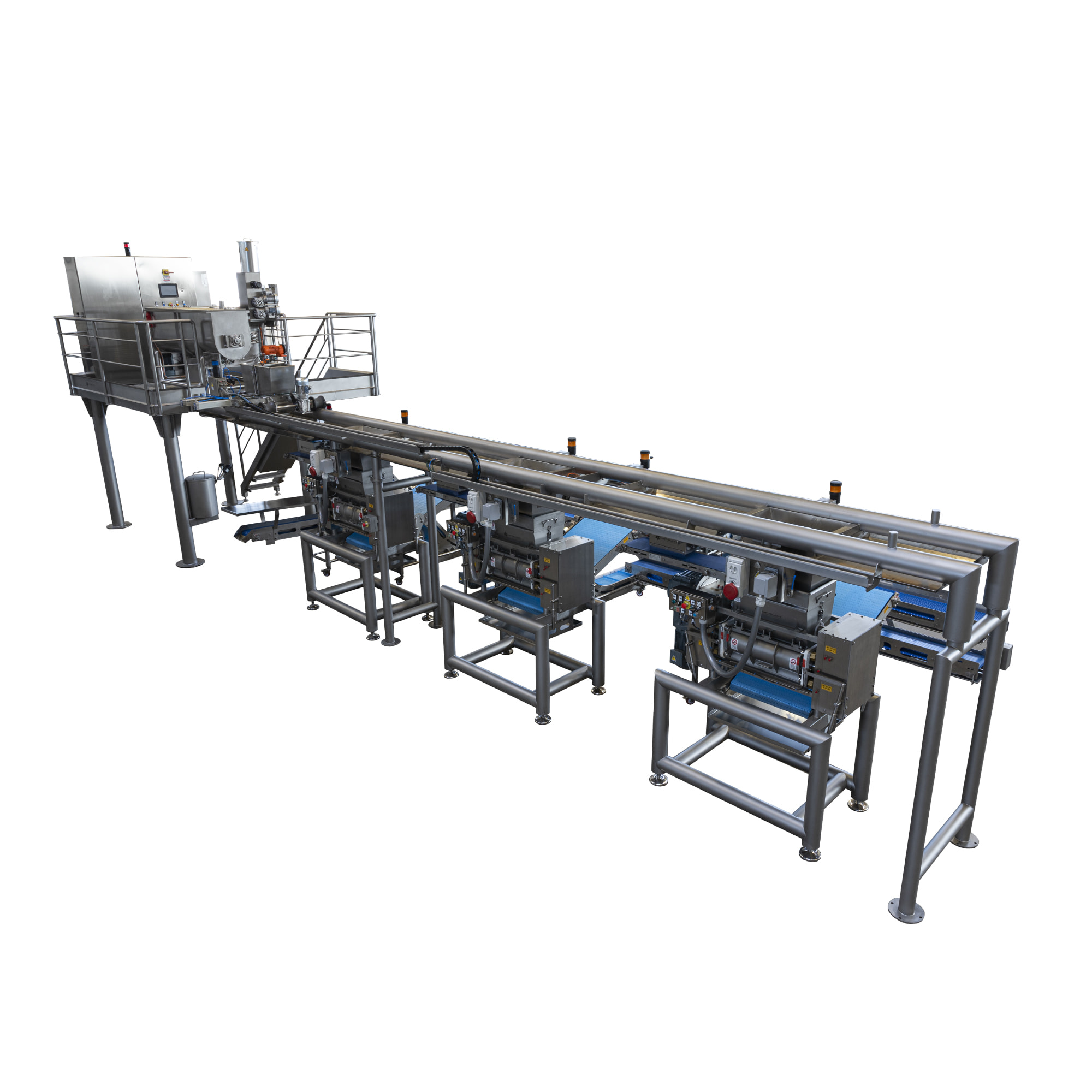 alimentatore a navicella su linea di produzione industriale per pasta fresca